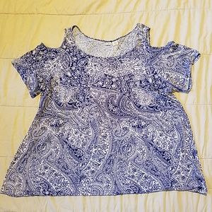 Artesian NY cold shoulder top blue paisley 3X nice